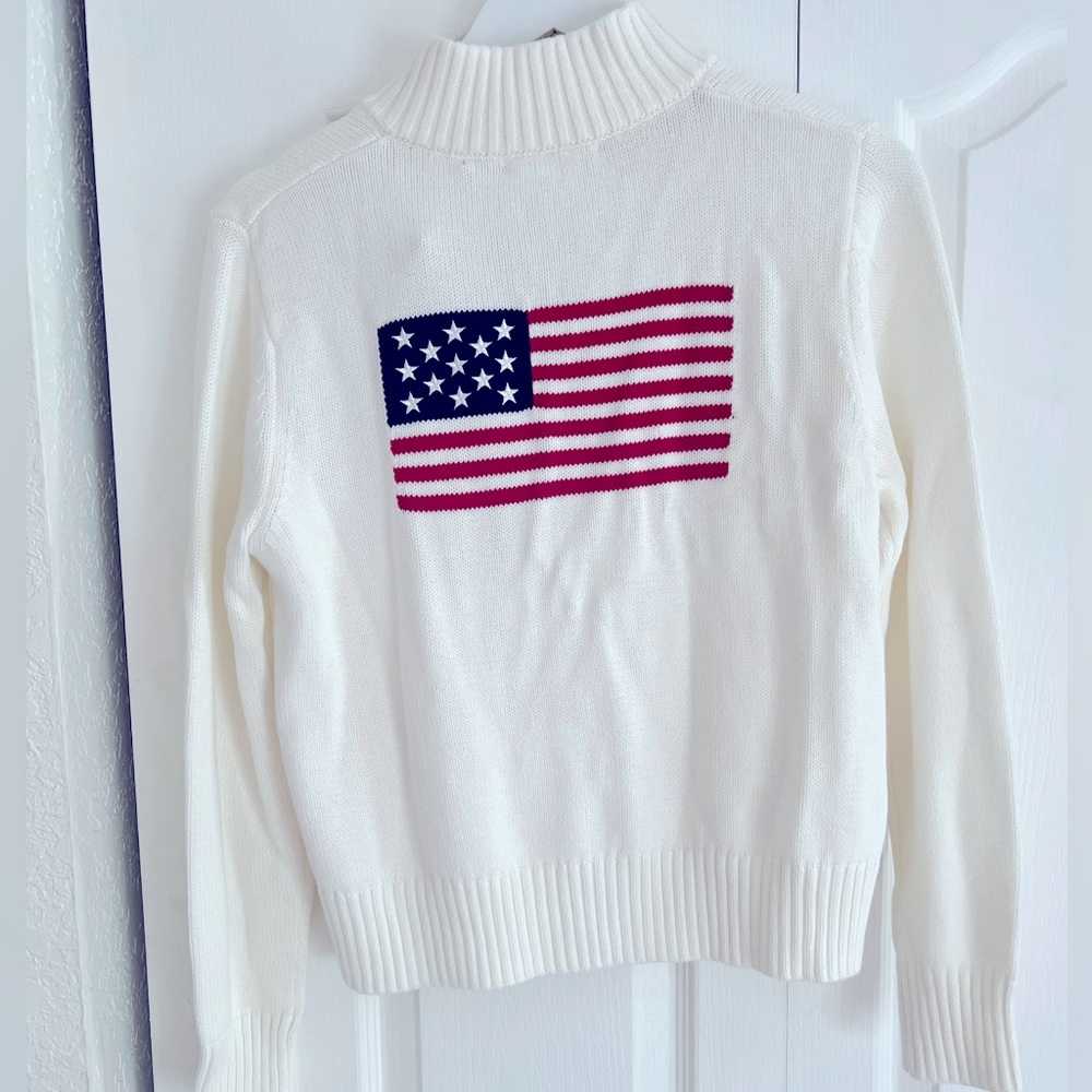 Women's White Sweater with American Flag Sweater